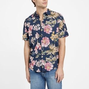 GUESS Men's Floral Shirt Short Sleeve Button Down Collared Multicolor S